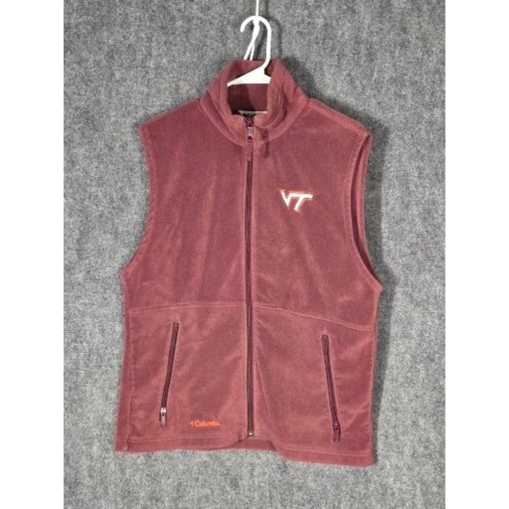 Columbia Men Fleece Vest Virginia Tech Hokies VT Maroon Zip Pockets Sz M Outdoor